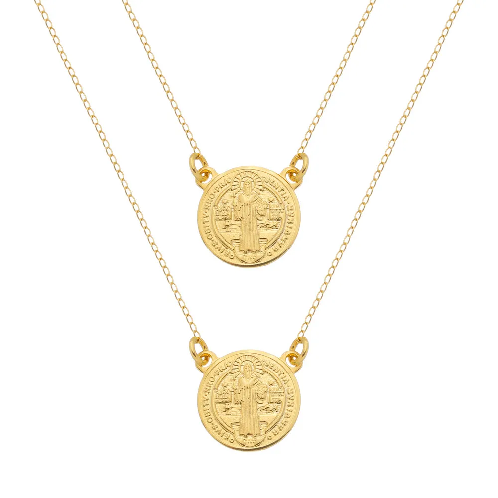 Escapulário Dourado Masculino Redondo São Jorge